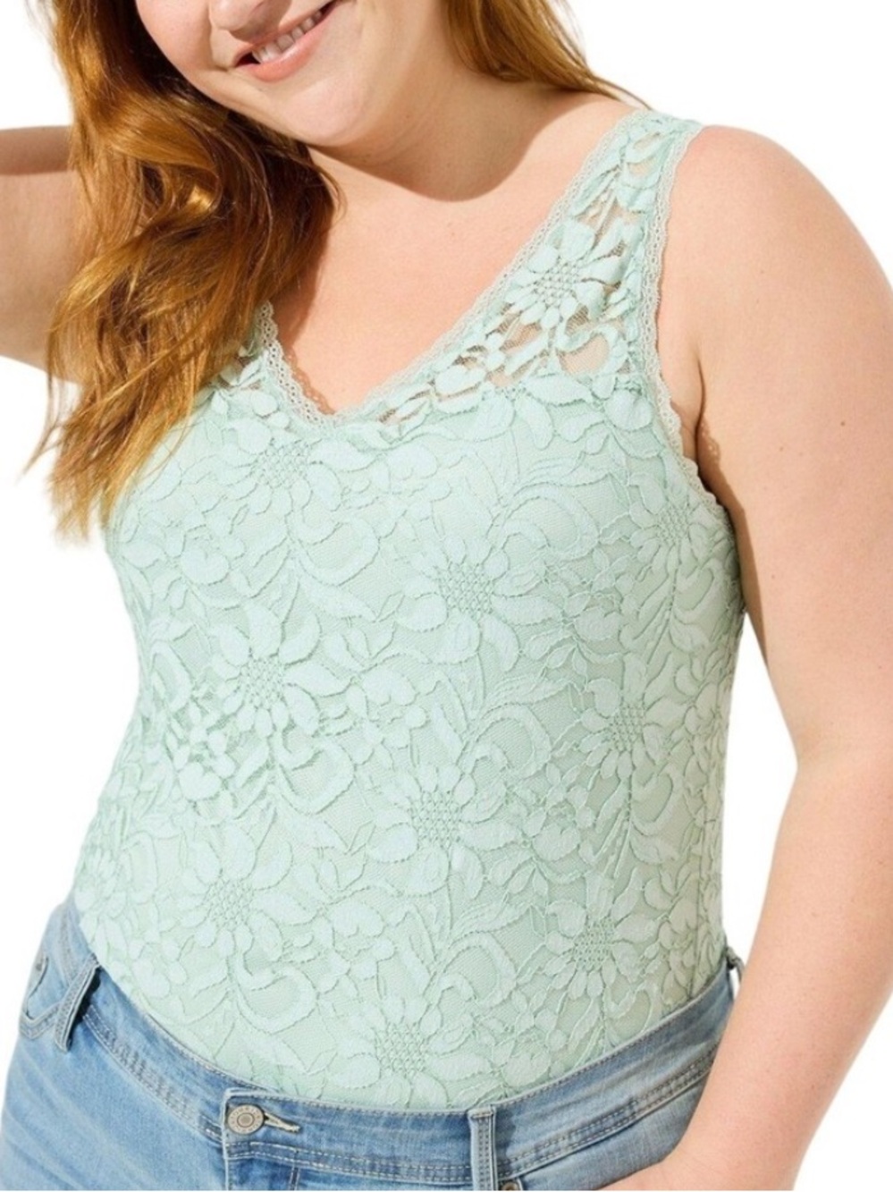 torrid Mint Lace V-Neck Tank Top